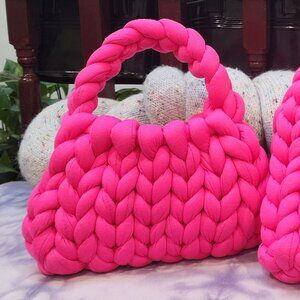 Chunky Handmade knit Purse Handbag, Puffy Bag, Jersey Knit